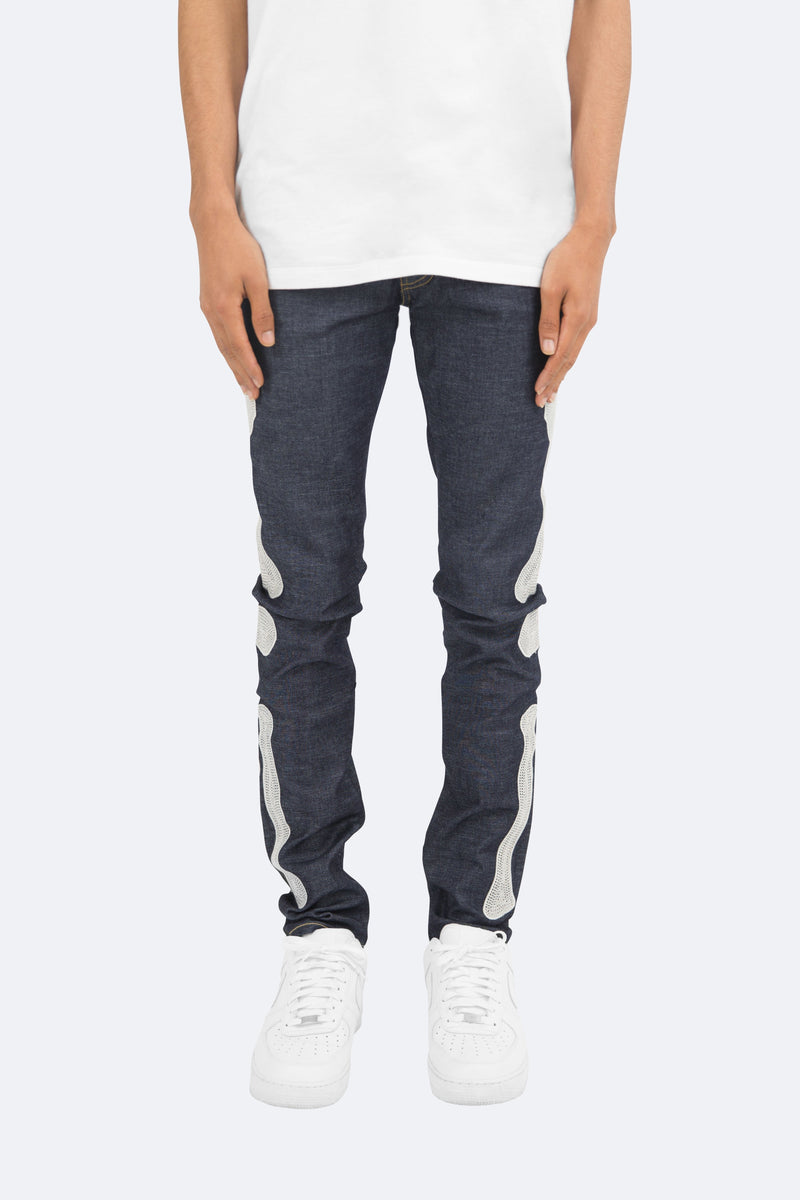 X199 Stretch Skeleton Denim - Raw Blue | mnml | shop now