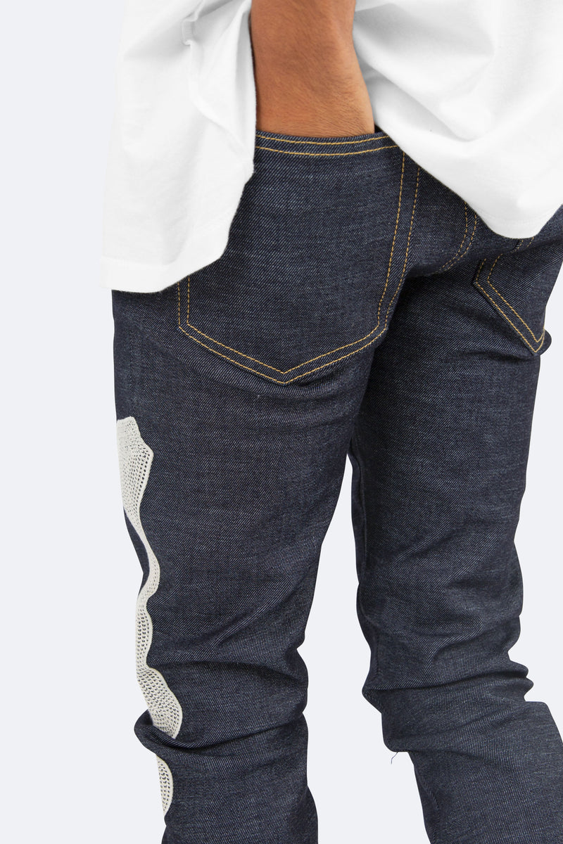 X199 Stretch Skeleton Denim - Raw Blue | mnml | shop now