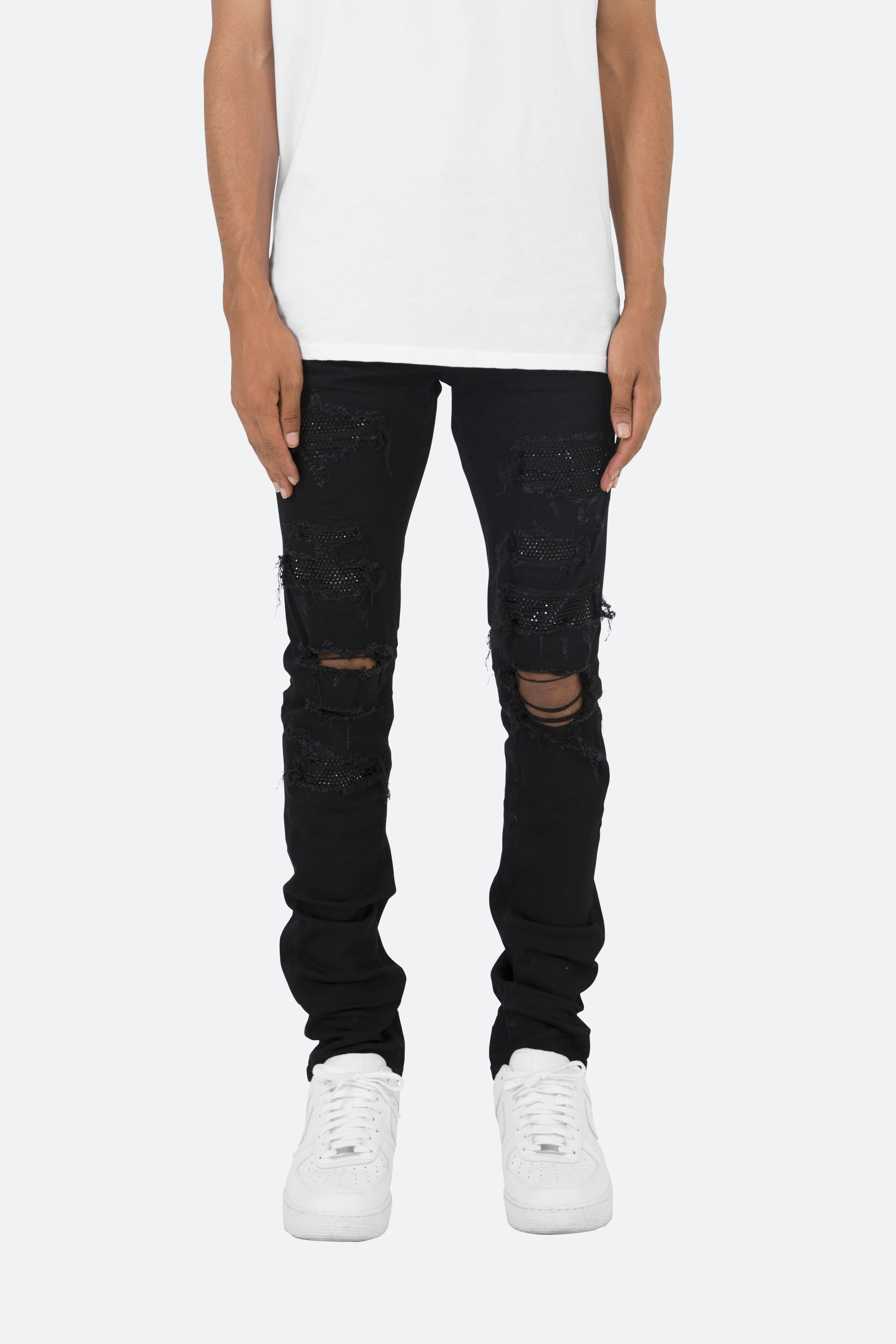 X201 Rhinestone Stretch Denim - Black | mnml