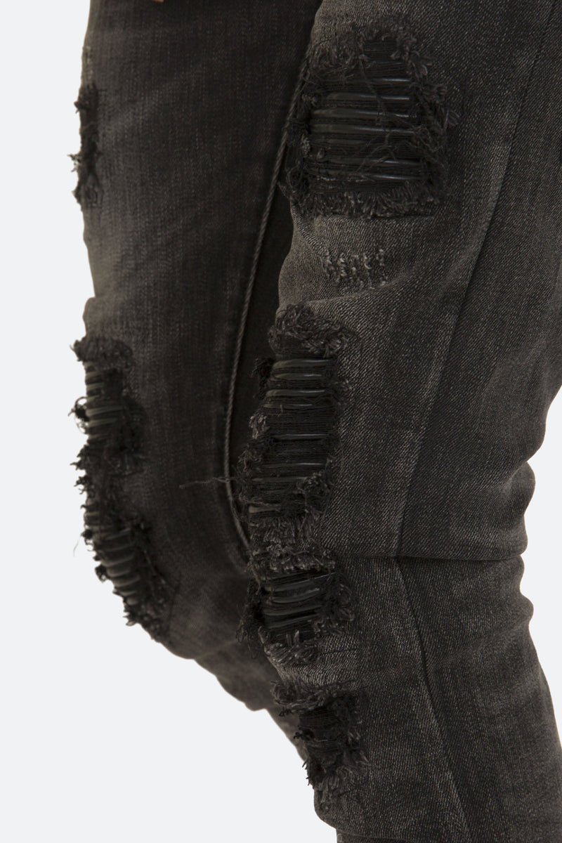 Grine Snestorm vegetation X226 Stretch Moto Denim - Black/Black | mnml | shop now