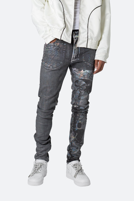 X507 Metallic Skinny Denim - Black/Silver