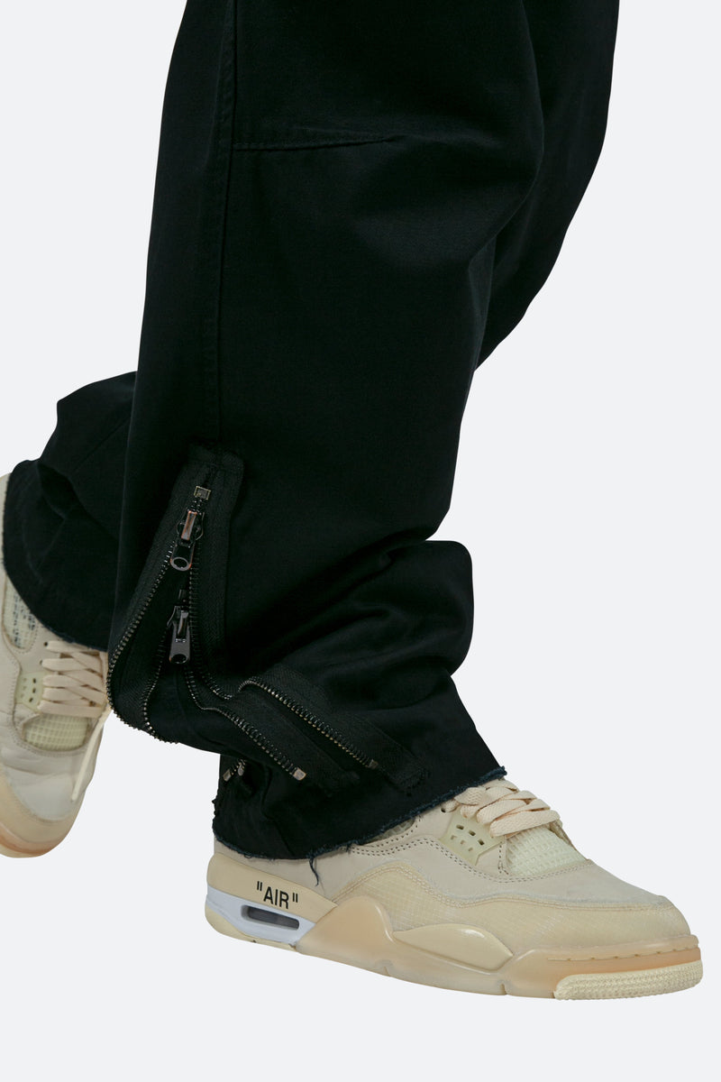 Zipper Denim Cargo Pants - Black